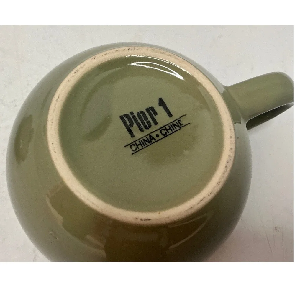 Pier 1 Tea for One Set Sage Green Ceramic Stackable Teapot and Cup Small Minimal